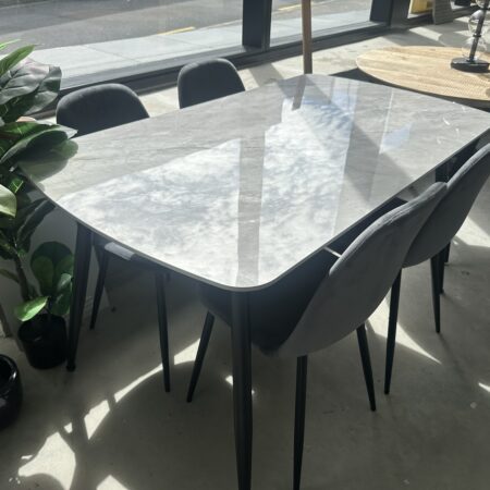 Modern 6-Seater Dining Table with 6 Grey Chairs