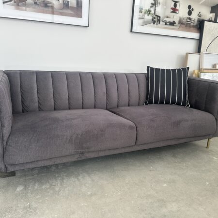 Large Contemporary 3-Seater Sofa – Charcoal Grey with Brass Legs