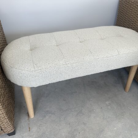 Cream Bouclé Upholstered Bench / Ottoman with Timber Legs